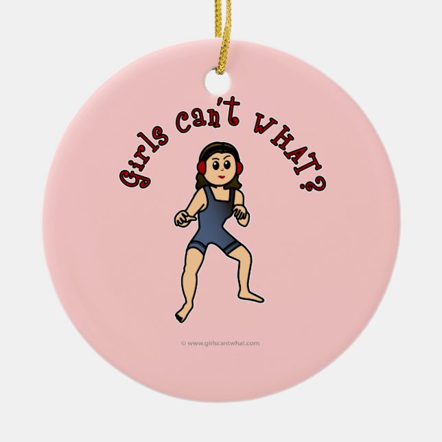 Light Womens Wrestling Ceramic Tree Decoration (Front)