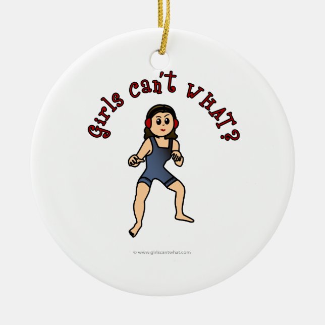 Light Womens Wrestling Ceramic Tree Decoration (Front)