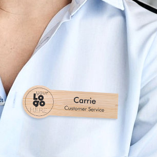 Light Wood Employee Name Tag for Round Logo