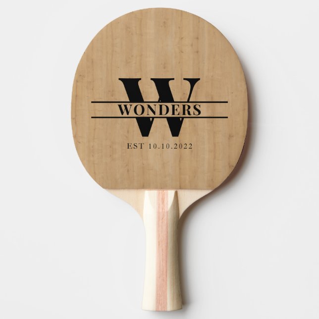 Light Wood Grain Custom Monogrammed Ping Pong Paddle (Front)