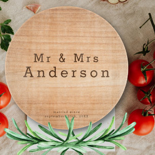Light Wood Grain Custom Wedding Mr & Mrs Glass Cutting Board
