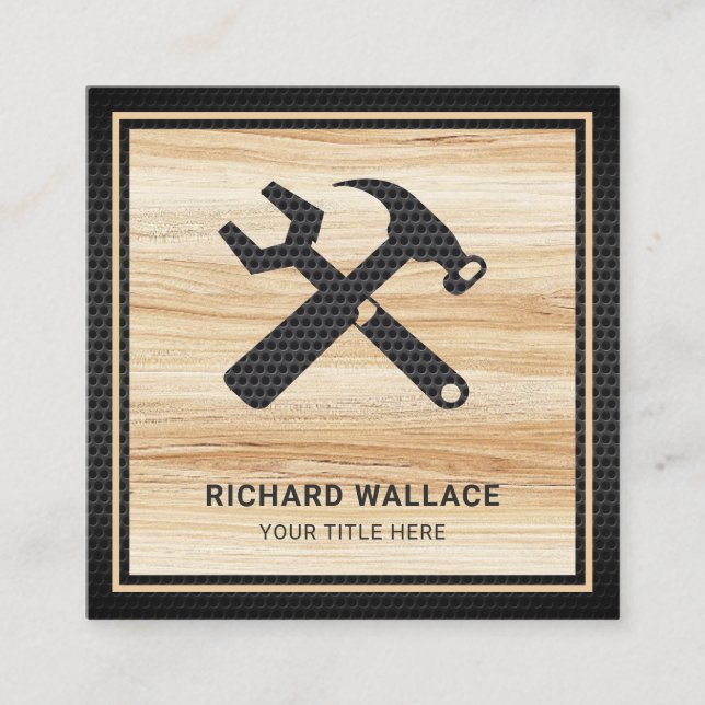 Light Wood Grain Handyman Auto Repair Mechanic Square Business Card (Front)