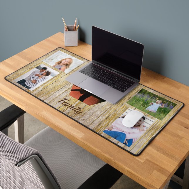 Light Wood Panel Five Photo Family Desk Mat (Office 2)