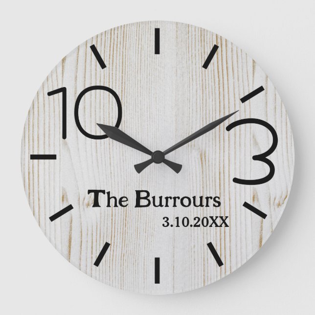 Light Wood Simple Number Family Name Custom Large Clock (Front)