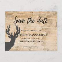 Light Wooden Deer Antlers Save the date Wedding