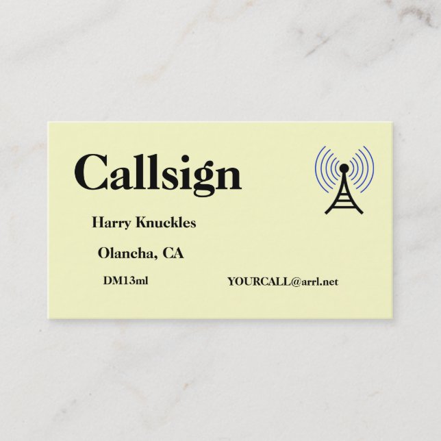 Light Yellow Amateur Radio Call Sign Business Card (Front)