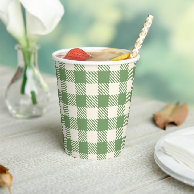 Light Yellow and Green Plaid  Paper Cups (Insitu)