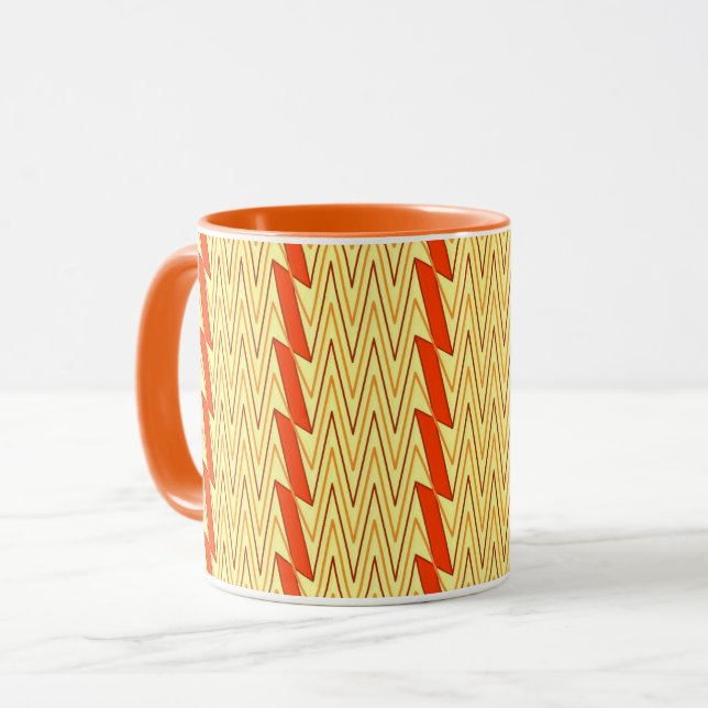 Light yellow and rust chevron design mug (Front Left)