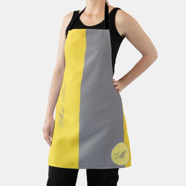 Light Yellow And Soft Grey Customise Apron (Insitu)