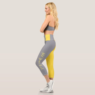 Light Yellow And Soft Grey Customise Capri Leggings