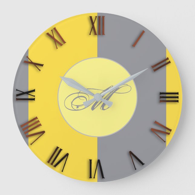 Light Yellow And Soft Grey Customise Large Clock (Front)