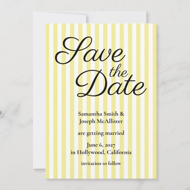 Light Yellow and White Stripe Save The Date (Front)