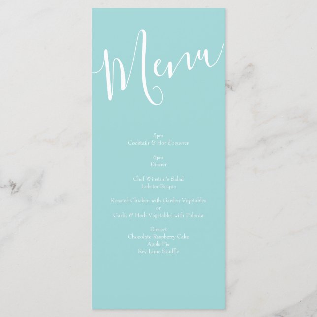 Light Yellow Aqua Teal Rose Floral Wedding Menu (Front)