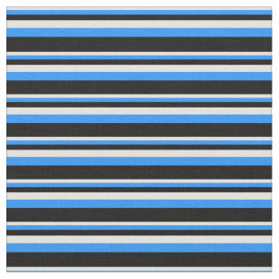 Light Yellow, Blue & Black Stripes/Lines Pattern Fabric