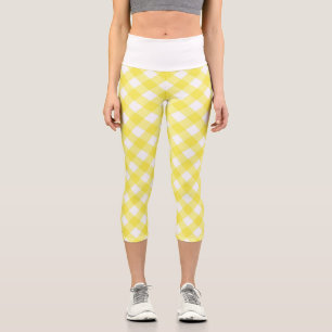 Light Yellow Classic Gingham Pattern Capri Leggings