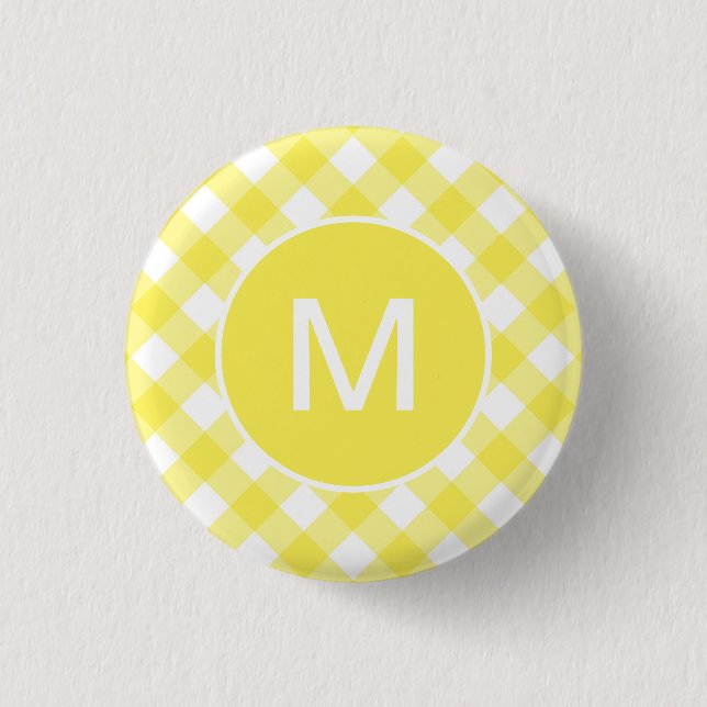 Light Yellow Classic Gingham Pattern Monogram 3 Cm Round Badge (Front)