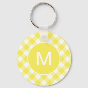 Light Yellow Classic Gingham Pattern Monogram Key Ring