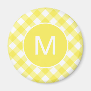 Light Yellow Classic Gingham Pattern Monogram Magnet