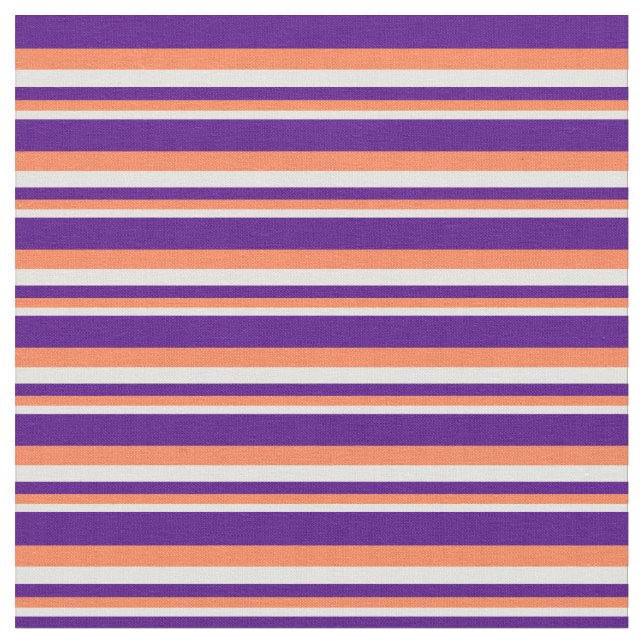 Light Yellow, Coral & Indigo Coloured Stripes Fabric (Close Up)