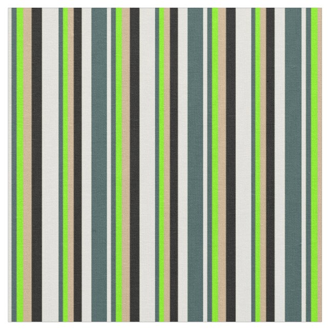 Light Yellow, Dark Slate Grey, Green, Tan & Black Fabric (Close Up)