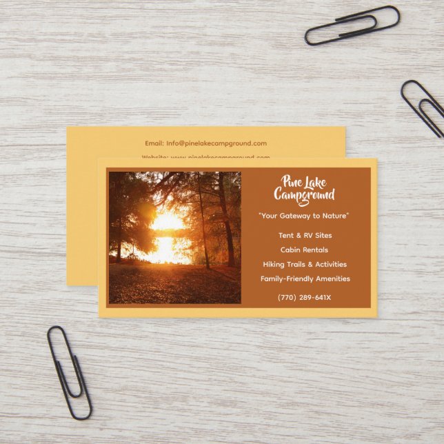 Light Yellow  Forest Camp Campground Business Card (Front/Back In Situ)