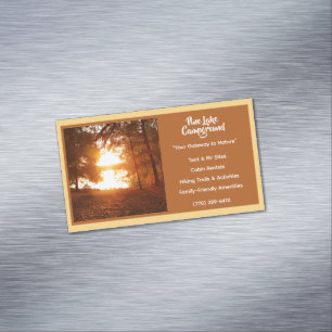 Light Yellow  Forest Campground Camping Outdoors  Magnetic Business Card