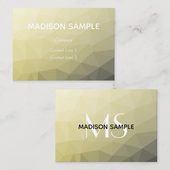 Light yellow grey ombre mesh pattern Monogram Business Card (Front/Back)