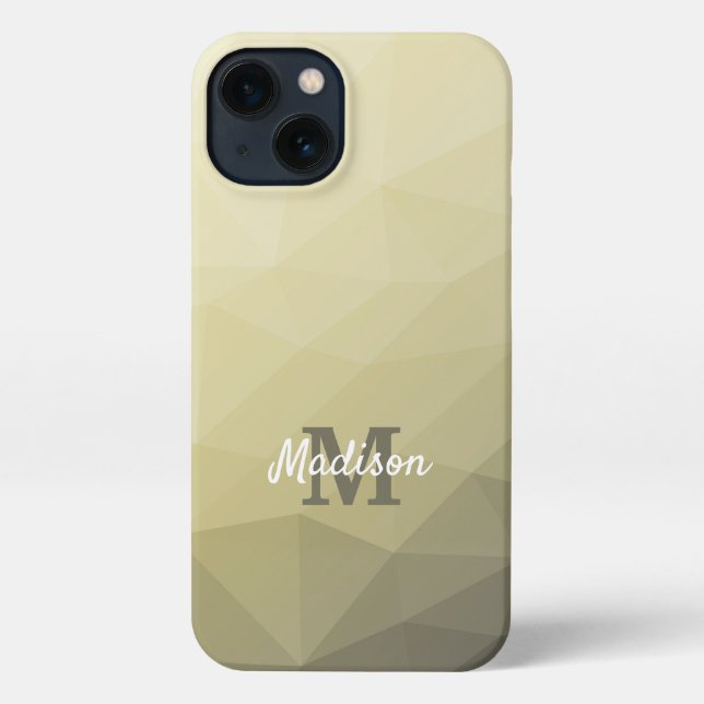 Light yellow grey ombre mesh pattern Monogram iPhone Case (Back)