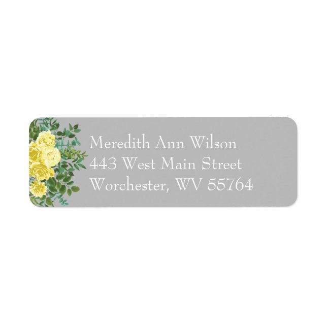 Light Yellow & Grey Peony & Rose Floral Address (Front)