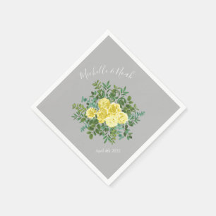 Light Yellow & Grey Peony & Rose Floral Wedding Napkin
