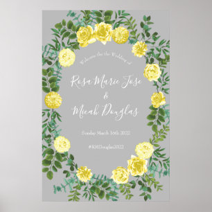 Light Yellow & Grey Peony & Rose Floral Wedding Poster