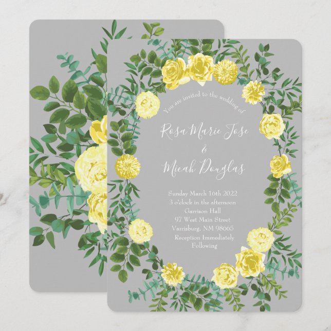 Light Yellow Grey Rose Floral Wedding Invitations (Front/Back)
