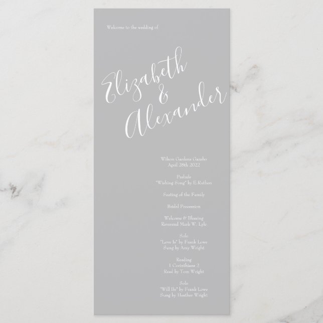 Light Yellow & Grey Rose Floral Wedding Programs Menu (Front)
