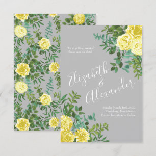 Light Yellow & Grey Rose Floral Wedding Save Date Invitation