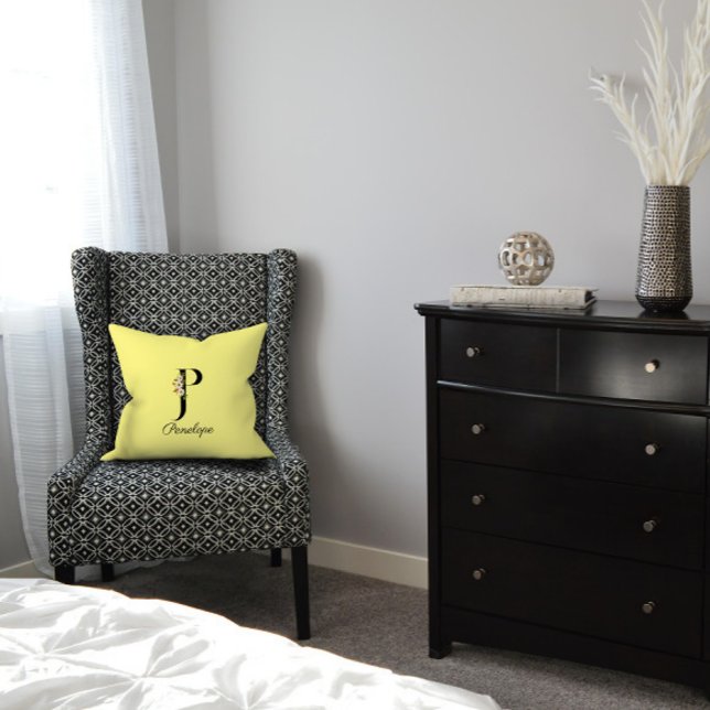 Light yellow hibiscus monogram Throw Pillow (Creator Uploaded)