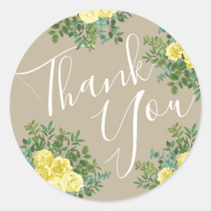 Light Yellow Khaki Ecru Rose Floral Wedding Classic Round Sticker