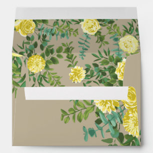 Light Yellow & Khaki Ecru Rose Floral Wedding Envelope
