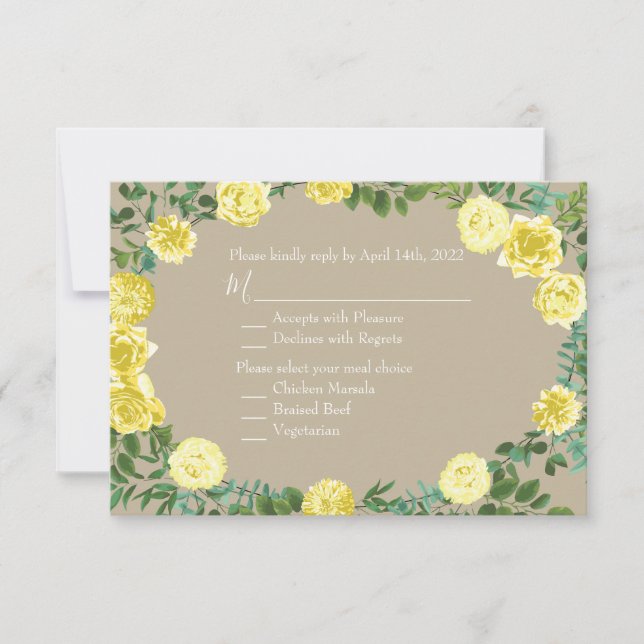 Light Yellow Khaki Ecru Rose Invitation Reply (Front)