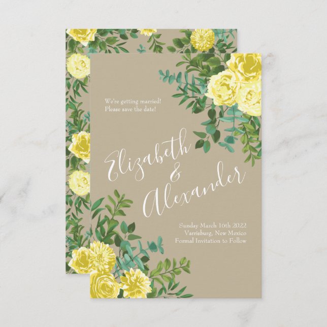 Light Yellow & Khaki Ecru Wedding Save Date Invitation (Front/Back)