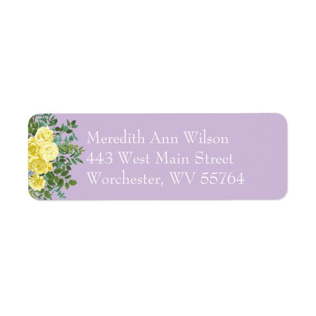 Light Yellow Lilac Purple Rose Floral Address (Front)