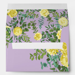 Light Yellow & Lilac Purple Rose Floral Wedding Envelope