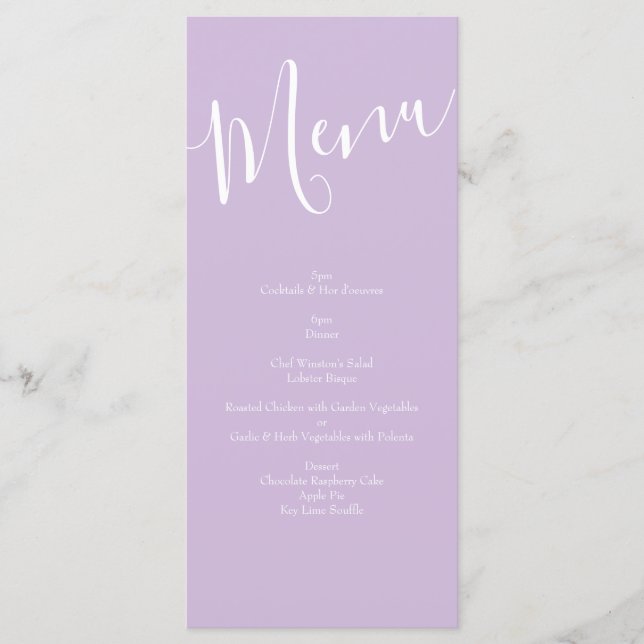 Light Yellow Lilac Purple Rose Floral Wedding Menu (Front)