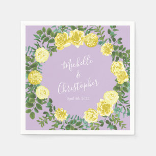 Light Yellow & Lilac Purple Rose Floral Wedding Napkin