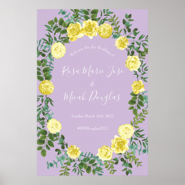 Light Yellow & Lilac Purple & Rose Floral Wedding Poster (Front)