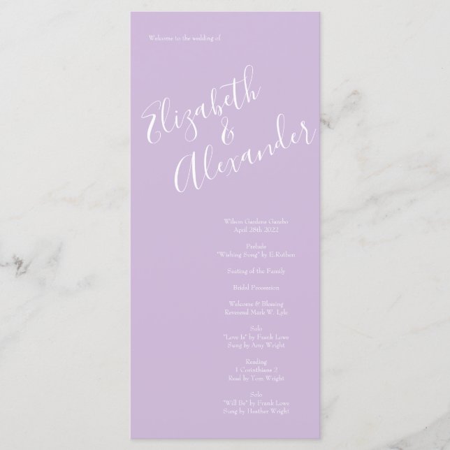 Light Yellow & Lilac Purple Rose Wedding Programs Menu (Front)