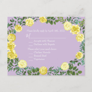 Light Yellow Lilac Purple Rose Wedding Reply Card
