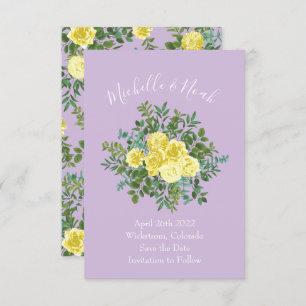Light Yellow & Lilac Purple Rose Wedding Save Date Invitation