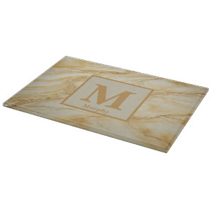 Light Yellow Marble with Bronze Veins Monogram Cutting Board