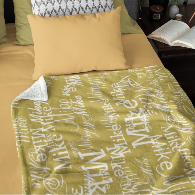 Light Yellow Name Stamped Allover Ochre Yellow Fleece Blanket (Creator Uploaded)