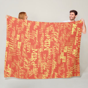 Light Yellow Name Stamped allover Orange-Red Fleece Blanket